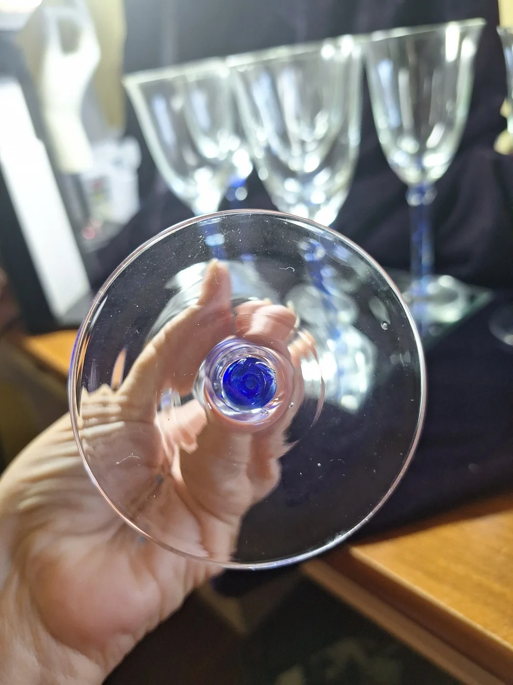 Blue Stem Crystal Wine Glasses - Set of 8